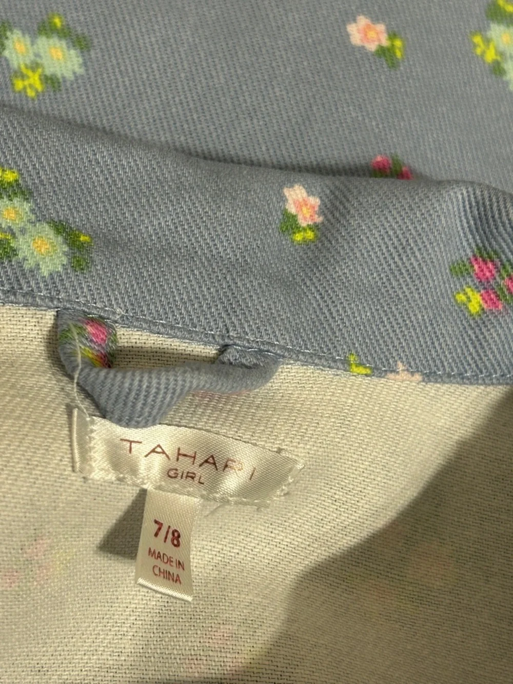 TAHARI Girl’s Blue & Pink  Floral Jacket Cotton Denim Shacket Size 7/8